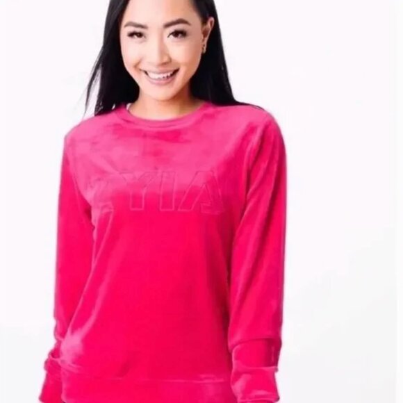 Zyia Active Spell Out Crewneck Sweater Velour Size XL Fuchsia Pink Athleisure - Picture 1 of 9